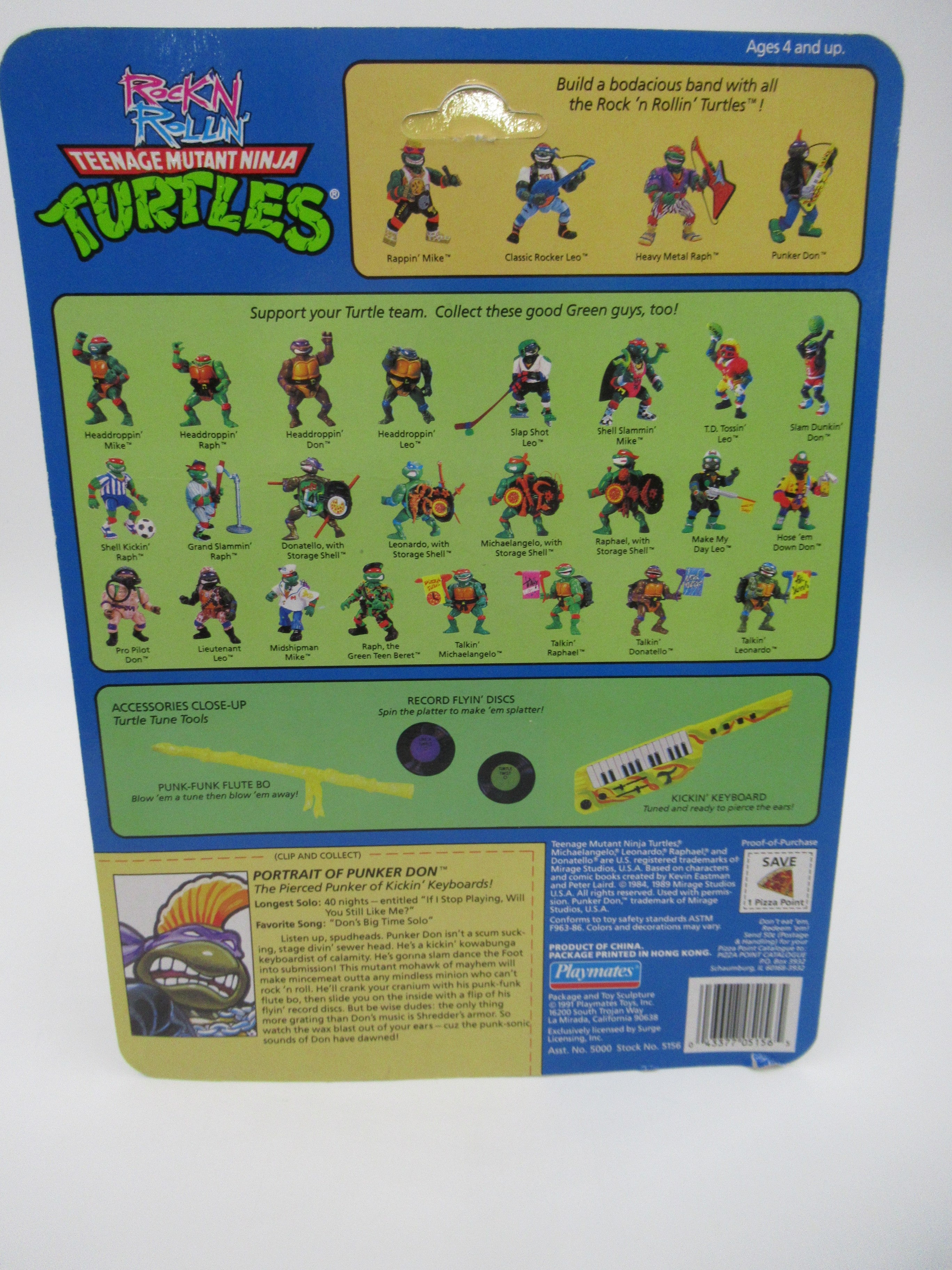 Teenage Mutant Ninja Turtles Rock 'N Rollin' Punker Don 4.5" Figure TMNTs - Playmates (1991)